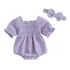 Girl Dresses BeQeuewll Baby 2 Piece Outfits Solid Color Ruched Short Sleeve Romper With Cute Headband Set Summer Clothes For 0-18 Months