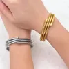 Bangle Charme Alta Qualidade Texturizado 304L Pulseira de Aço Inoxidável Mulheres Declaração Banhado A Ouro Camadas Acessórios Diários