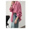 Blouses Femmes Mince Lyocell Crème Solaire Chemises Casual Femmes 2024 Printemps Jaune Été Polo Tops Légère Lâche Chemise À Manches Longues Rose Paresseux