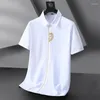 Polos pour hommes taille plus chemise à manches courtes brodée noir blanc respirant style chinois rétro vêtements masculins