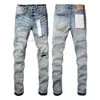 الجينز الأرجواني الجينز مكدسة سراويل طويلة مصمم Ksubi ممزق الشارع High Street Patch Hole Denim أزياء الشارع Street Silm