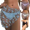 Saias Skorts Womens Swimsuit Cover Up 3D Borboleta Apliques Beach Tie Side Wrap Mini Saia Boho Ruffle Trim Sheer Malha Curto Sarong 240319