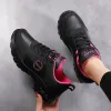 Shoes Black Sneakers Sport Woman Platform Thick Sole Leather Soft Air Cushioning Shoes Damping Running Shoes Non Slip Ladies Trainers