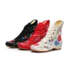 ブーツレトロな女性刺繍コットンレースアップショートフラットブーツ、秋のレディースカジュアル中国の刺繍靴快適なブーツ