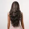 Perucas alan eaton longo encaracolado perucas sintéticas para preto feminino peruca marrom escuro ntural meio divisão ondulado diário cosplay cabelo resistente ao calor