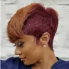 かつらベイスドウィヒ合成ワイン赤と茶色のかつらの短いピクシーウィッグ黒/白人女性自然ヘアカットウィッグと前髪のコスプレの髪の毛