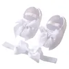 Satin Elegance Ensemble Baby Girl Bowknot Princess Shoes Headband Set Soft Sole First Walkers 012M 240313