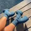 Botas de plataforma azules de mezclilla con cremallera y tacones gruesos de diseños no nuevos de moda de lujo HBP para mujeres y damas