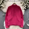 Camicette da donna di alta qualità primavera estate rosa rossa camicia allentata 2024 donne francesi che borda il colletto con risvolto monopetto chic top