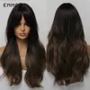 Pelucas sintéticas Pelucas de cosplay Emmor Sintético Largo Ondulado Natural Ombre Marrón a Rubio Oscuro Con Flequillo Pelucas para Mujeres Fibra de Alta Temperatura Pelucas Onduladas 240328 240327