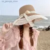 Szerokie brzegowe czapki wiadr hats Panama wiosna/lato damskie koronkowa wstążka Sunset Beach Sun Hat Fashion Big Brown Bow Hat H57 Y240319