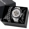 Horloges Hip Hop Mannen Horloge Armband Gift Set Box Top Automatische Mechanische Horloges Koper Stalen Band Fashion Classic