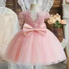 15Y Baby Girls Dress para bordado de encaje Lindo 1er cumpleaños Bautismo Vestidos rosados ​​Vestido de fiesta de boda para niños Niña pequeña 240311