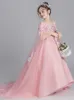 Onirique rose Tulle hors épaule Applique robe de fille de fleur robes de reconstitution historique de fille robes de fête/anniversaire jupe de fille personnalisé SZ 2-12 D319029