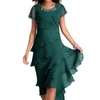 Casual Dresses Women Elegant Dress Coat Set Beaded Decor O-neck Midi Layered Cake Hem Flowy Party Wedding Guest Short