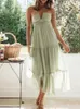 Womens Summer Chiffon Halter V Neck Sleeveless Floral Flowy A Line Maxi Dress Boho Backless Tiered Swing Long Beach Dresses 240305