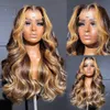 Syntetiska peruker rosabeauty 13x6 HD ombre markera kroppsvåg peruk 13x4 blond spets front peruk brasilianskt mänskligt hår front för kvinnor 250 densitet 240329