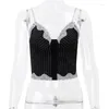 Kvinnors tankar Kvinnor Tunna axelband Sexig lågskuren V -hals randig Camisole Lace Sparken bundet Backless Corsets Crop Top