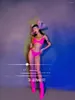 Scenkläder Rose Pink Bikini Full Diamond Set Gogo Performance Dress Particle Atmosphere Tour Leading Dance