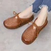 Sapatos Oxford Flats Mulheres Spring Sapatos de couro genuíno Vintage Ladies Casual Walking Shoes Mom Flats 2021 Trend