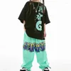 Stadiumkleding 2024 Zomer Kinderen Losse Katoenen T-shirt Broek Jongens Hip Hop Outfit Moderne Jazzdans Kostuum Meisjes Kpop Prestaties BL10366