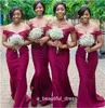 Burgundy Mermaid Bridesmaid Dresses Off Shoulder Sweep Train Lace Country Wedding Guest Gowns Maid of Honor Dress Cheap 2205855