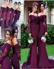 2017 Burgundy Long Sleeves Mermaid Bridesmaid Dresses Custom Made Wedding Guest Dress Lace Appliques Off the Shoulder Maid of Hono3802812