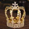 Tiara's Bruidskroon Hoofdtooi Barok Kristal Strass Gouden Ronde Kroon Koningin Tiara Kroonsieraden Feest Bruiloft Haaraccessoires Y240319