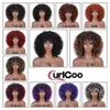 Syntetiska peruker cosplay peruker korta afro kinky lockiga peruker med lugg för svarta kvinnor syntetiska ombre naturliga värmebeständigt hår brun cosplay höjdpunkter 240329