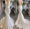 Real Image Mermaid Wedding Dresses 2020 Full Lace Modest Vneck Backless Country Bohemian Beach Bride Wedding Gowns robe de mariee9419659