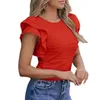 T-shirts pour hommes Blouse de couleur unie Femmes T-shirt Élégant Femme Casual avec volants à manches courtes Slim Fit plissé Dressy pour un