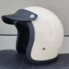 Motorcykelhjältar Hjälmar Cocascos Scooter Light Weight Fiberglas Vintage Helmet Jet 3/4 Öppet ansikte Casco de Moto med lång randen