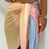 Kjolar skorts sarong kjol klänning för strand sommar spets bikini cover-ups gradient mesh wrap kjolar slips diy strandkläder simning täcker vita 240319