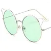 Sonnenbrille Frauen Cut Cat Ear Sonnenbrille Anti-UV-Brille Runder Rahmen Brillen Legierung Ornamental Einfachheit Schutzbrille
