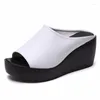 Slippers Peep Toe Shoes On A Wedge Ladies' Low Platform Slipers Women Summer 2024 Rome Rubber Hoof Heels Slides PU Basic Fabric