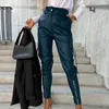 Pantalon Femme Curvy Femmes Élégant Taille Haute Faux Cuir Crayon Avec Fermeture À Glissière Décor Multi Poches Pour Slim Fit Pantalon Long