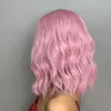 Synthetic Wigs Light Pink Short Wavy Synthetic Hair Wigs with Bangs Cosplay Natural Shoulder Length Bob Wig For Women Afro Heat Resistant Fiber 240328 240327