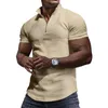 Mody Waffle Plaid Stand Kllar Polo Shirt Men Lats Casual Pure Kolor Tops Męs