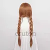 Synthetic Wigs Cosplay Wigs Halloween Women Princess Anna Wig Brown Braids Adult Party Synthetic Hair + Wig Cap 240328 240327