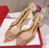 Diseñador Sandalias de champán Cristales Bombas Zapatos Mujeres Tacones altos espalda abierta Tacón de aguja Señoras Boda Fiesta sexy Suela de cuero con