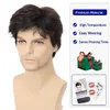 Perucas sintéticas perucas de renda gnimegil perucas masculinas cabelo curto sintético cor marrom escuro perucas naturais com franja moda cortes de cabelo curtos peruca masculina cosplay diário 240328 240327