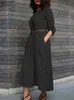 Temel gündelik elbiseler zanzea gündelik elbiseler vintage kadınlar maxi elbise 3/4 kollu vestidos fashon gevşek uzun robe 240319