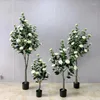 Decorative Flowers Artificial Tea Rose Flower Tree Fake Potted Plant Home Garden Wedding Decoration Bonsai Ground Green