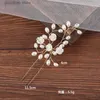 Tiaras mode Glod Color Design Head Jewelry Pearl Rhinestone Hairpins Stick Crystal Bridal Hair Accessories Women Wedding Hair Clip Y240319