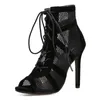 Womens Heels Sandals Summer Trend High Top Dance Shoes Black Ballroom Boots Salsa Tango Shoe Girl Fashion Party Mesh 2023 240312