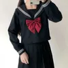 Uniforme escolar japonês terno marinheiro jk S-2XL básico dos desenhos animados menina marinha marinheiro uniforme preto define traje da marinha feminino traje 240319