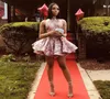 Блестящие розовые мини-коктейльные платья с лямкой на бретельках на спине, расшитые блестками и оборками, платье для выпускного вечера, многоуровневая юбка, африканский клуб для девочек Graduatio9335372