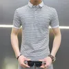 Men's Polos Clothing Striped Top White Man With Collar Tee Shirts No Logo Polo T Shirt For Men 5xl Streetwear Polyester Xl S