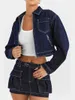 Giacche da donna Moda Donna Giacca di jeans Manica lunga Colletto rovesciato Chiusura con cerniera Autunno Streetwear con tasche S-XL