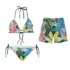 Montera Palm Leaves Designer Badkläder Swimsuit Set Women Sexig Bikini Mens Trunks Kort färg för kvinna